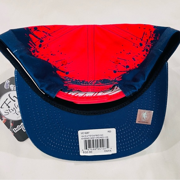 Exclusive Mitchell & Ness NBA Houston Rockets Blue & Red Paint On Top Snapback - Picture 2 of 2